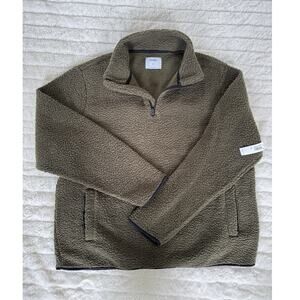 Old Navy Olive Fleece 1/4 Zip Mock Neck Pullover Sweater Men Long Sleeve L
